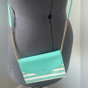 Kate Spade Fairmont Square Aqua Striped Saffiano Crossbody Wallet NWOT